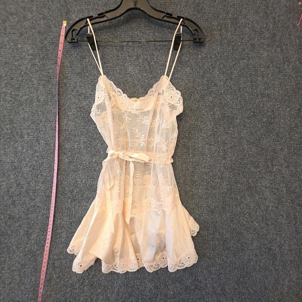 Vintage Vanity Fair Pajama Set Womens 32 Pink Lace Babydoll Sheer Floral USA